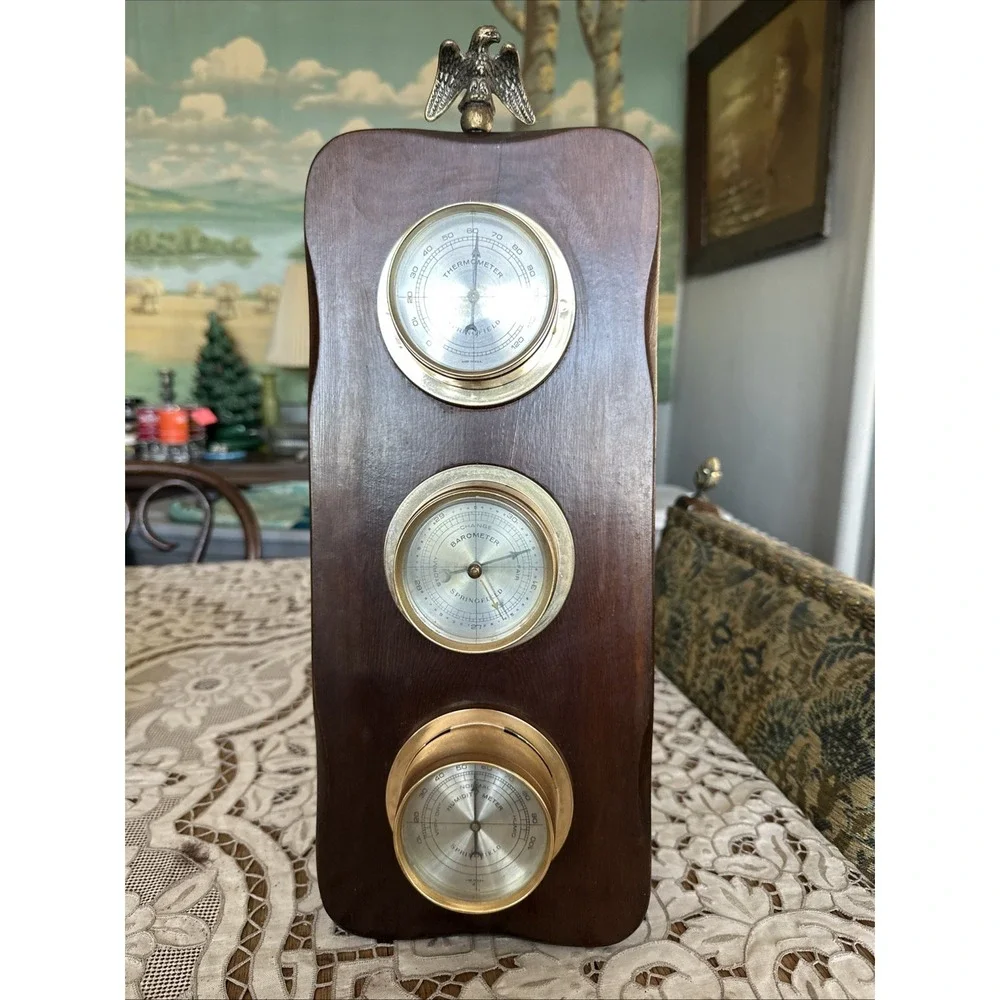 Vintage MCM Springfield Eagle Top Thermometer Barometer Humidity Weather Station